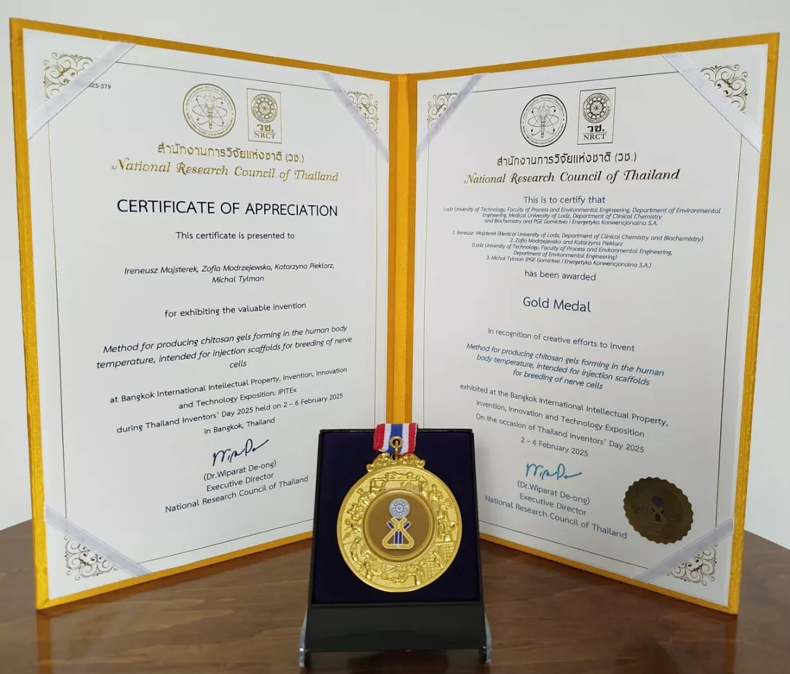 Złoty medal i dyplom za wynalazek dotyczący otrzymywania żeli chitozanowych